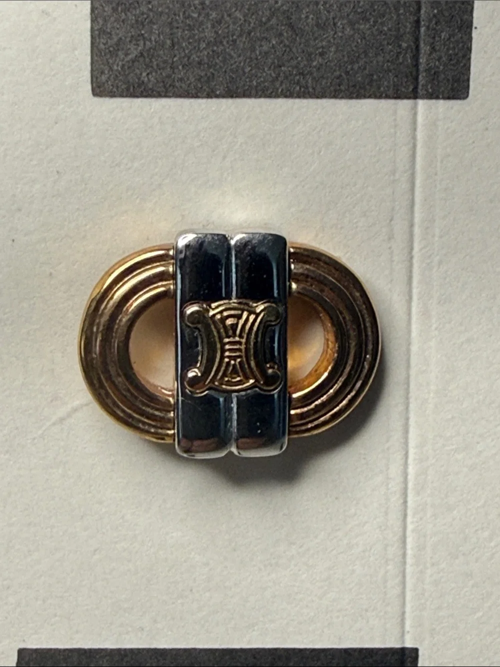 Vintage Celine Triomphe Logo Two-Tone Gold Silver Oval Cufflinks